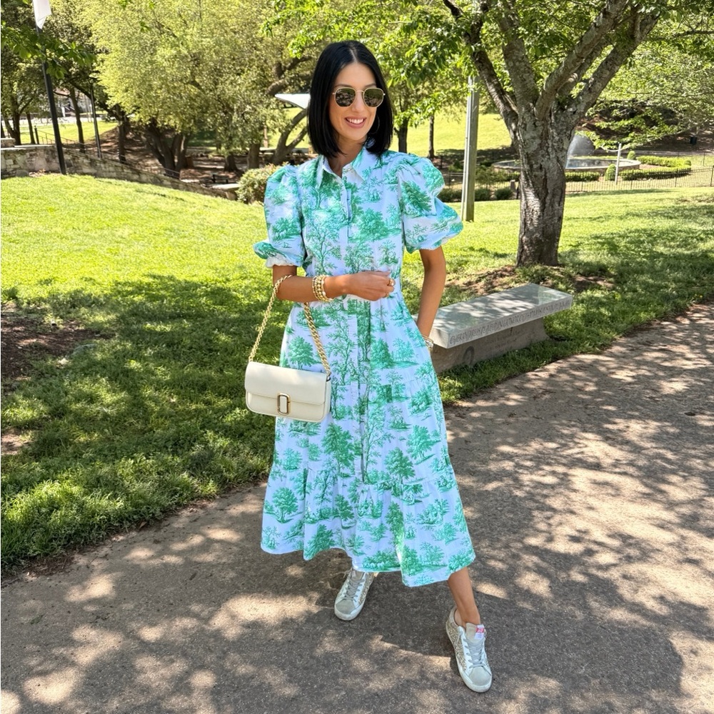 Prosperina Georgia Eden Green Toile Midi Dress